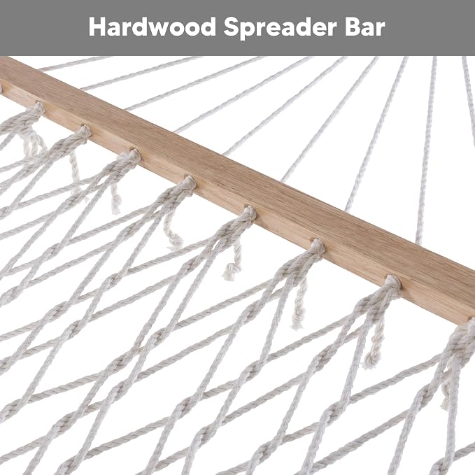 SUNCREAT Hammocks 2 Person Hammock with Hardwood Spreader Bar, Double Rope Hammock with Polyester Pad, Brown
