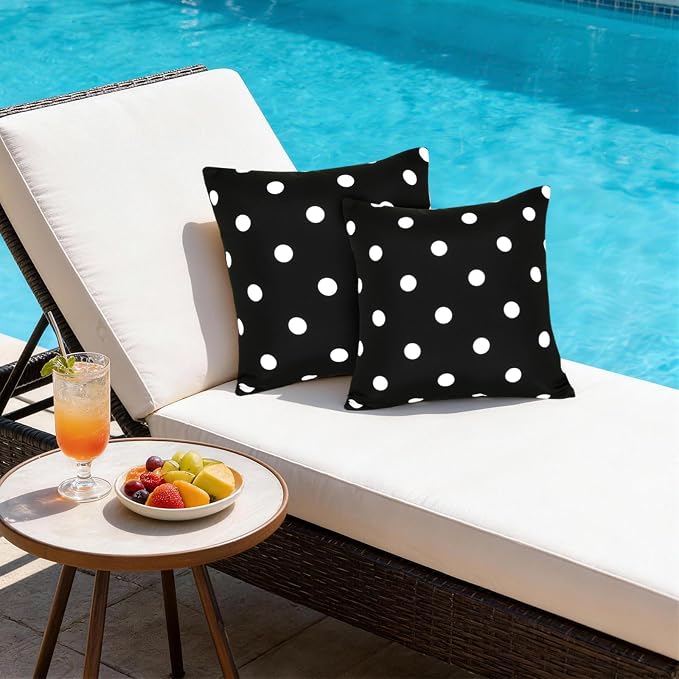 SquarePie Pack of 2 Outdoor Pillow Covers, Waterproof Decorative Throw Pillowcase Shell, Garden Cushion Shams Cases for Spring Patio Couch Balcony Bench,18x18 inch Black Polka Dot