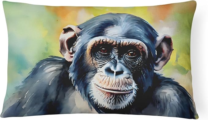Caroline's Treasures DAC2893PW1216 Chimpanzee Throw Pillow Machine Washable, Indoor Outdoor Decorative Pillow for Couch, Bed or Patio, 12HX16W