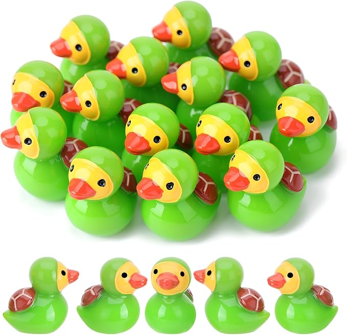 30 Pcs Turtle Ducks, Mini Turtle Resin Ducks Bulk, Cute Toy Figures for Birthday Party Favors Landscape Decorations (Turtle Duck)