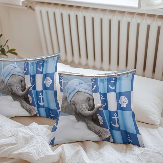 Bathing Elephant Waterproof Outdoor Pillow Covers Set of 2 Home Decor, Funny Animal Showering Pillowcase Patio Pillow Covers for Couch Bench Patio Furniture Garden 18x18in