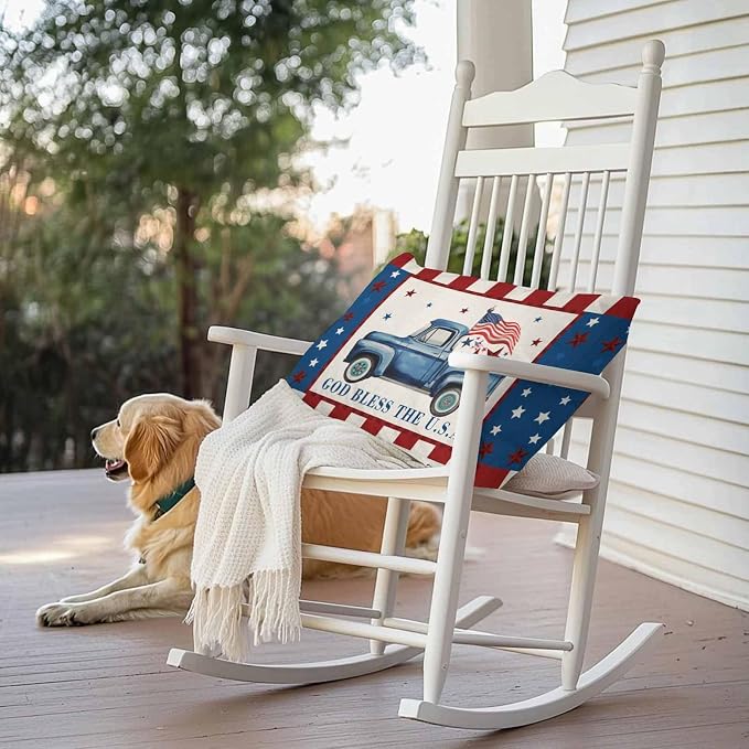 Independence Day Outdoor Throw Pillow Cover Farm Blue Truck American Flag Star Waterproof Cushion Covers 2 Pack Patriotic Red Plaid Pillow Cases Home Decoration for Patio Garden Couch Sofa 20x12In