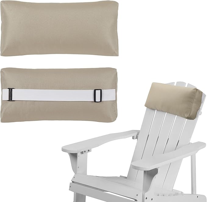 Chaise Lounge Head Pillow, 2 Pack Outdoor Patio Pillows with Adjustable Strap, Lounge Head Resting Pillow for Recliner Beach Pool Lounger Office Chair，Water Resistant Khaki
