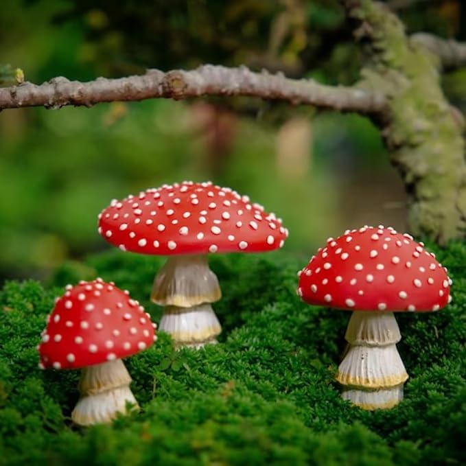 OwMell Glow in The Dark Mushroom Statues, Set of 3 Mushroom Outdoor Ornament for Garden Yard Decor Accessories-Garden Stake