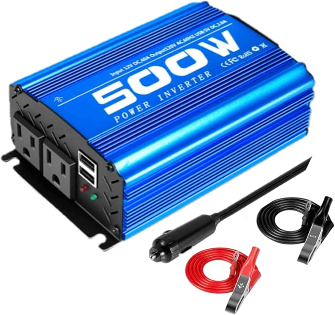 Power Inverter car Inverter Rate 500W / Peak 1000W DC12V to AC 110V RV Inverter with 2 AC Outlets 2USB Ports…