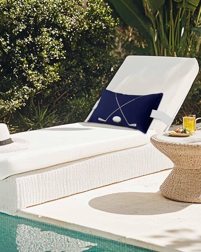 Pack of 2 Golf Club and Ball Lumbar Pillow Covers, Outdoor Waterproof Throw Pillow Covers Set, Sports Theme Navy Blue Background Decorative Cushion Case for Patio Beach, 12x20 Inch