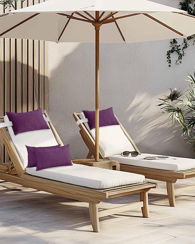 Outdoor Pillow for Chaise Lounge Chair Purple Rustic Vintage Burlap Texture Outdoor Pillows Waterproof with Adjustable Strap Headrest Lumbar Pillows for Garden Patio Furniture 2 Pack 11" x 16"