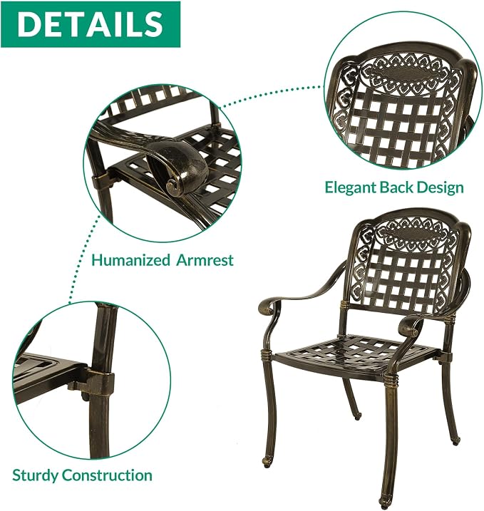 VIVIJASON 9-Piece Outdoor Dining Set, Cast Aluminum Retro Patio Furniture Table and Chairs Set for 8, Include Large 94.5" Rectangular Dining Table and 8 Chairs with Umbrella Hole for Balcony Garden