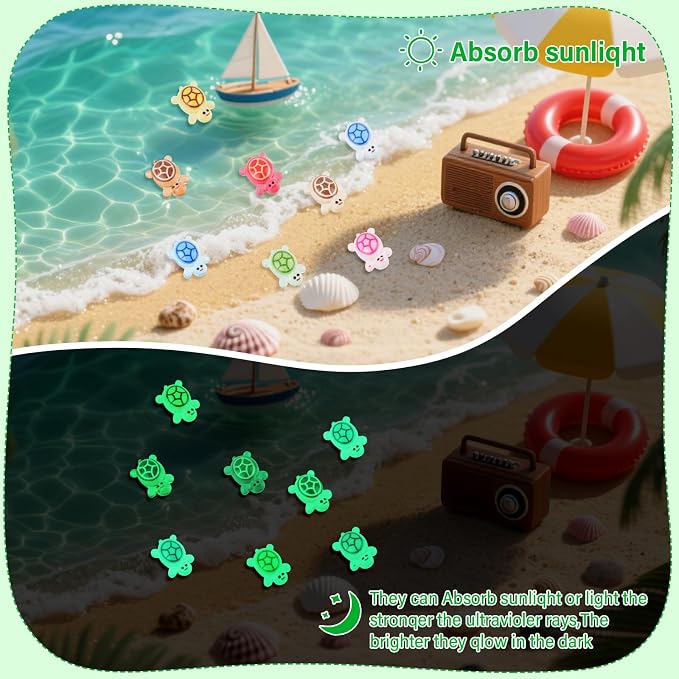 240pcs Luminous Mini Resin Turtles, Glow in the Dark Tiny Sea Turtle Animals Bulk to Hide Miniature Figures Small Plastic Ocean Animal for Fairy Garden Micro Landscaping Dollhouse Home Decor Crafts