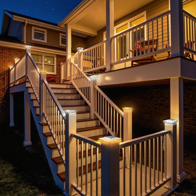 btfarm 2 Pack Solar Post Cap Lights Outdoor, 2 Mode 16 LED Fence Post Light Fit 4x4 3.5x3.5 Wooden/Vinyl, Waterproof Bright Solar Powered Lights Outside for Deck Patio Porch Garden Decoration, White