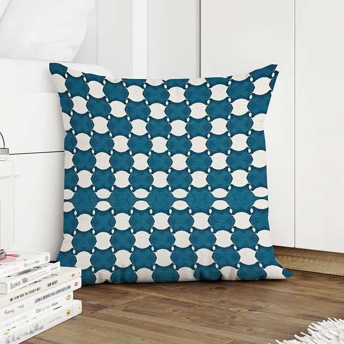 Blue Geometric Cushion Cases Blue and White Trellis Throw Pillow Cover Classic Outdoor Waterproof Decorative Pillow Cover for Couch Sofa Bedroom Car 20x20 in