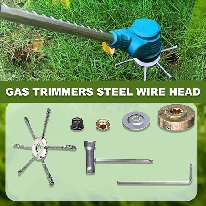 Gas Trimmer Head, Universal Steel Wire Trimmer Head 7" 8" 9" Heavy-Duty Gas Weed Eater Blade, 1" Arbor Replacement for Stihl,Husqvarna,Echo,Ryobi,Toro,Installation Kit Included (7")