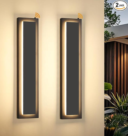 tewei 23.6'' Dusk to Dawn Outdoor Wall Lights, Modern Black LED Outdoor Wall Sconce, Large Long Exterior Lighting Fixtures Outside Porch Lights for House, Garage, Warm White 3000K, 2 Pack