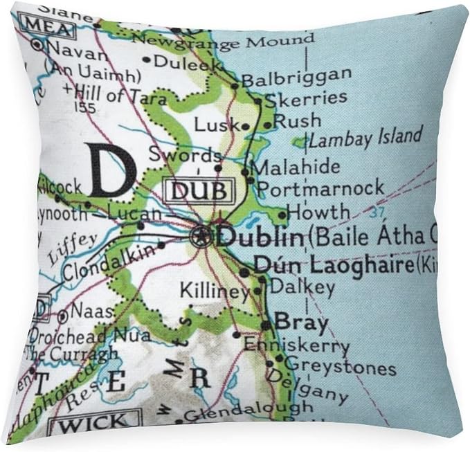 Dublin Ireland Map Outdoor Throw Pillow Covers Waterproof 18x18in Travel Map Accent Cushion Cases Abstract Outdoor Garden Decoration for Patio Furniture Tent Garden