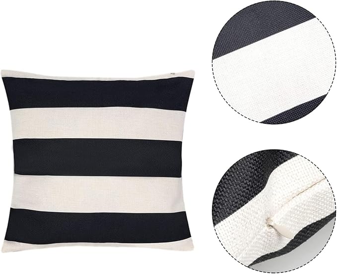 tiggell 2 Pack Waterproof Pillow Covers Outdoor Throw Pillowcases Decorative Garden Cushion Case for Home Garden Patio Couch Balcony Striped (Black & White, 18 * 18 inch)