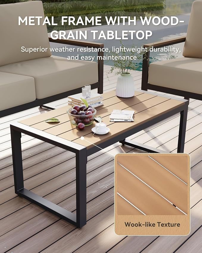 Aoxun Patio Furniture Set, 4 Piece Outdoor Patio Furniture with Thick Cushions, Modern Metal Outdoor Conversation Sets with Coffee Table for Porch, Balcony, Deck Beige