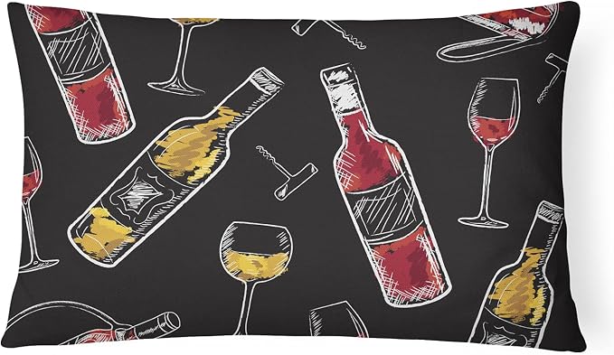 Caroline's Treasures BB5197PW1216 Red and White Wine on Black Canvas Fabric Decorative Pillow Machine Washable, Indoor Outdoor Decorative Pillow for Couch, Bed or Patio, 12HX16W