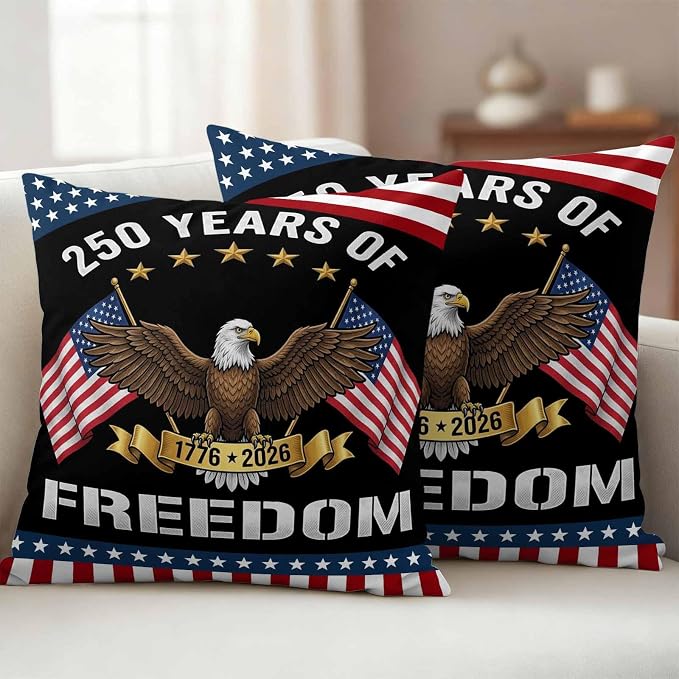 250 Years Anniversary Outdoor Pillow Covers 16x16 Inch Throw Pillow Covers Set of 2 Waterproof Decorative Pillow Cases American Flag Eagle Independence Day Cushion Covers for Patio Furniture Garden