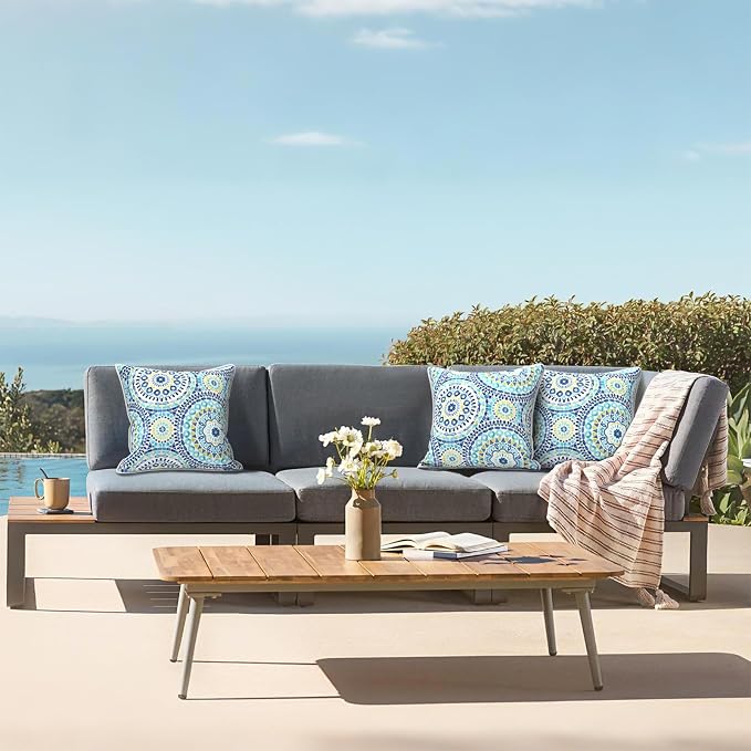 LVTXIII Set of 2 Patio Throw Pillows Waterproof 20"x20" Fade Resistant Outdoor Throw Pillows with Inserts, Fluffy Decorative Garden Toss Pillow Cushions for Home Patio Coach Sofa Use, Delancey Baltic