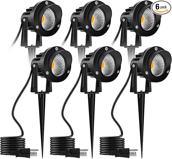 Romwish LED Landscape Spotlights 10W, 120V Plug in Outdoor Spot Lights, 1100LM 3000K Warm White Landscape Lighting, IP65 Waterproof Garden Lights for Yard Tree Pathway Flag-6 Pack