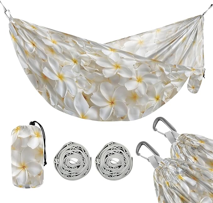 Camping Hammock Outdoor Hammocks for Outside Jasmine Petals Beach Trees Portable Lightweight with Pockets Tree Straps Indoor Small