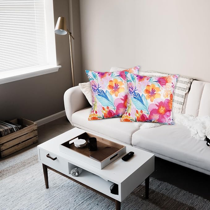 TAJWE Outdoor Pillow Covers 20x20 Inch Set of 2 White Floral Waterproof Throw Pillowcases Modern Farmhouse Decorative Square Cushion Cases for Patio Furniture Garden Bench Porch Decor