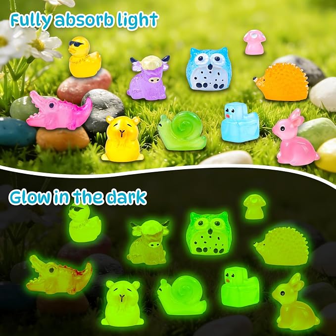 160 Pcs Luminous Mini Resin Animal Figures Glow in the Dark Small Little Tiny Ducks Animal Miniature Figurines for Crafts Fairy Garden Accessories Micro Landscape Decoration