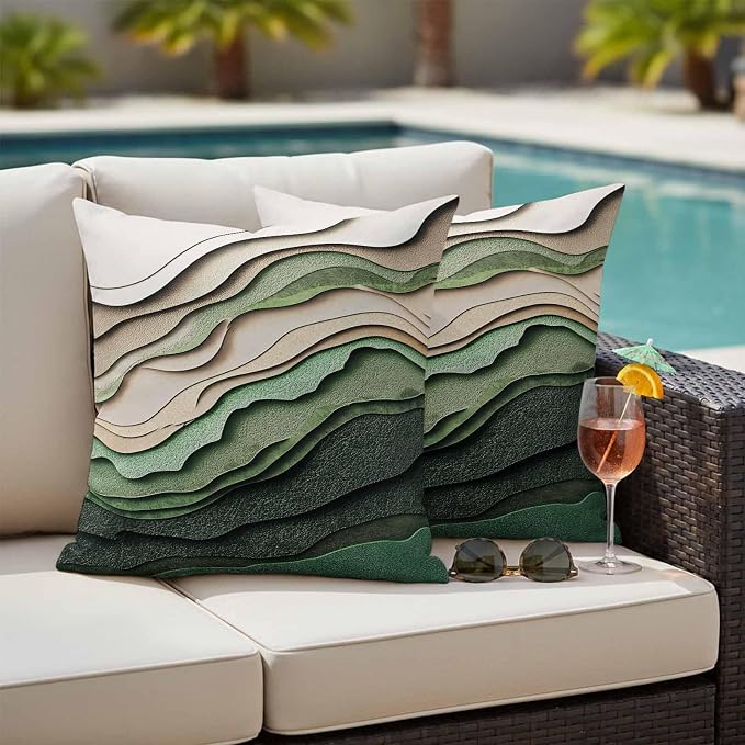 Abstract Wave Texture Outdoor Waterproof Throw Pillow Covers Set of 2, 20"x20", Retro Watercolor Bump Decorative Pillow Covers Outside Cushion Case for Patio Porch Garden