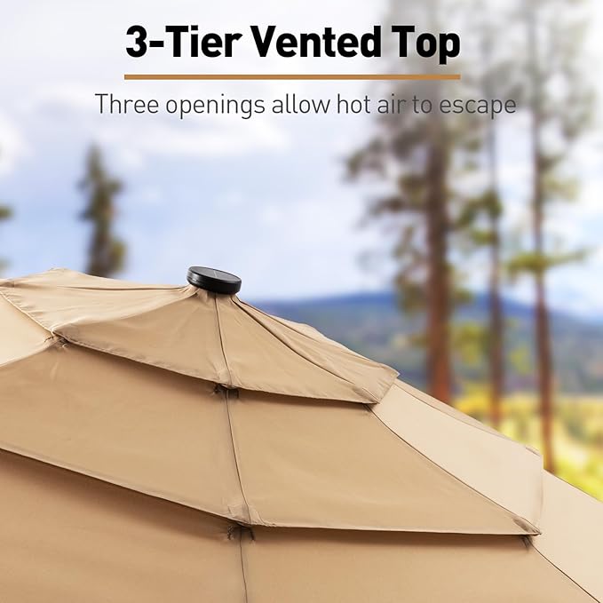 COSIEST 9FT 3 Tiers Patio Umbrella with Solar Lights, LED Outdoor Umbrellas with 8 Sturdy Ribs, Market Patio Table Umbrella with Push Button Tilt, Pool Umbrellas for Garden, Pool, Backyard