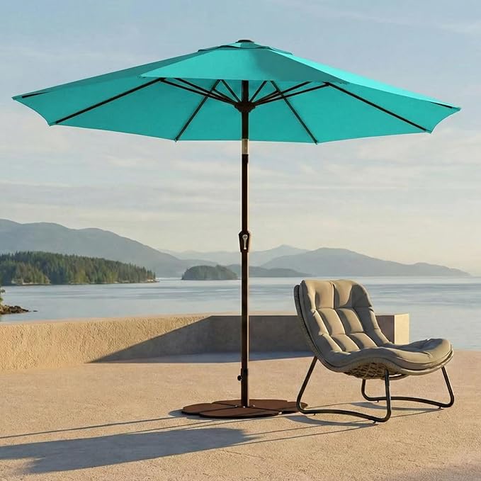 Kingdura 10FT Outdoor Patio Umbrella, Market Table Umbrella with Push Button Tilt and Crank, 8 Sturdy Fiberglass Ribs, UV Protection for Pool, Lawn, Deck, Backyard, Garden (Tiffany blue)