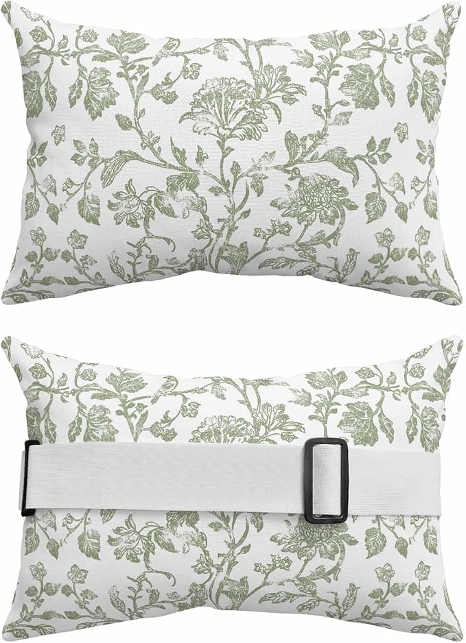 Pack of 2 Outdoor Lumbar Pillow Covers 11x16 Inch, Green Leaf Flower Waterproof Throw Pillow Covers Set, Vintage Farmhouse Bohemian Spring Indoor&Outdoor Decorative Cushion Cases for Patio Porch Beach