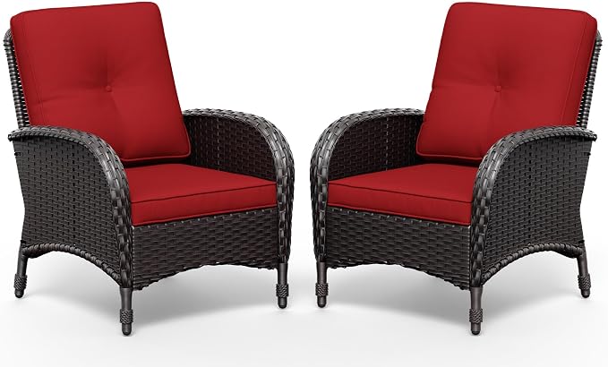 Joyside Wicker Patio Chairs Set of 2, Rattan Outdoor Furniture with Thickened Cushions, High Back, Deep Seating, Wide Armrest, Outdoor Chairs for Porch, Deck