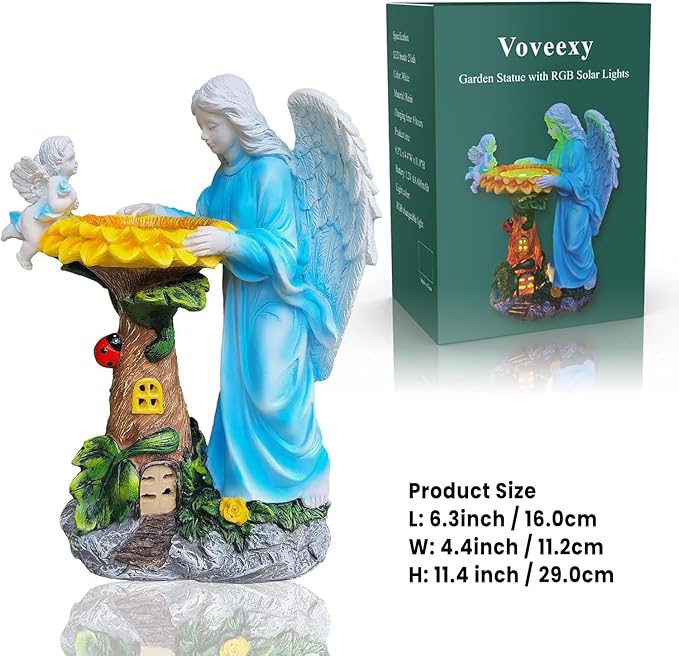 Voveexy Solar Garden Statue, Angel Outdoor Decor with Color Changing Light Garden Figurine Sunflower Outdoor Statue Waterproof Sculpture Lawn Ornament for Patio Backyard Christmas Birthday Present