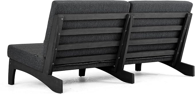 Outdoor Furniture Patio Couch, Weather Resistant 3-Seater Patio Sofa with Removable Cushion, Black Solid Wood Frame for Porch & Backyard Seating - Dark Gray