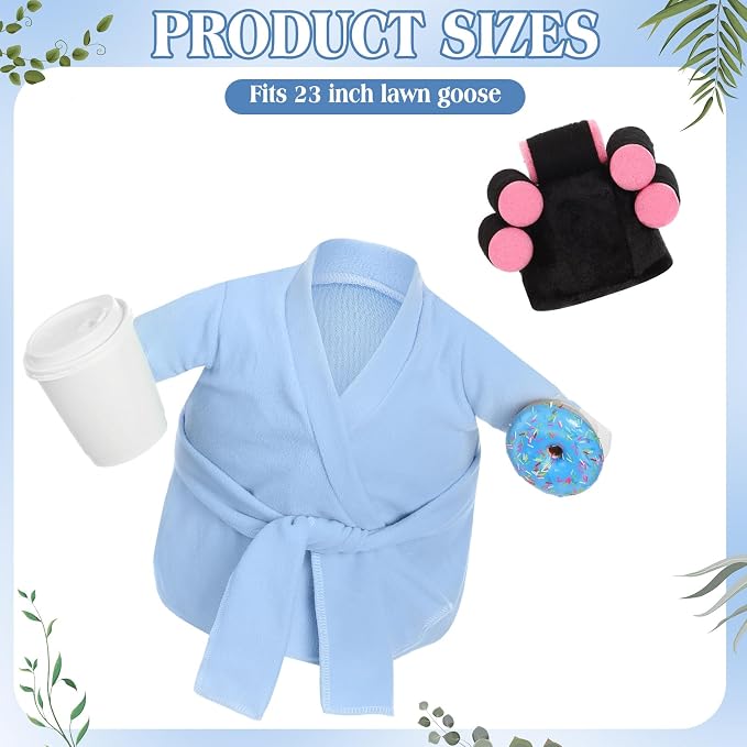 Shyyween Lady Porch Goose Outfits 23 Inch Light Blue Bathrobe Porch Goose Outfit with Curlers Coffee Cup Lawn Geese Clothes for Cement Plastic Statue