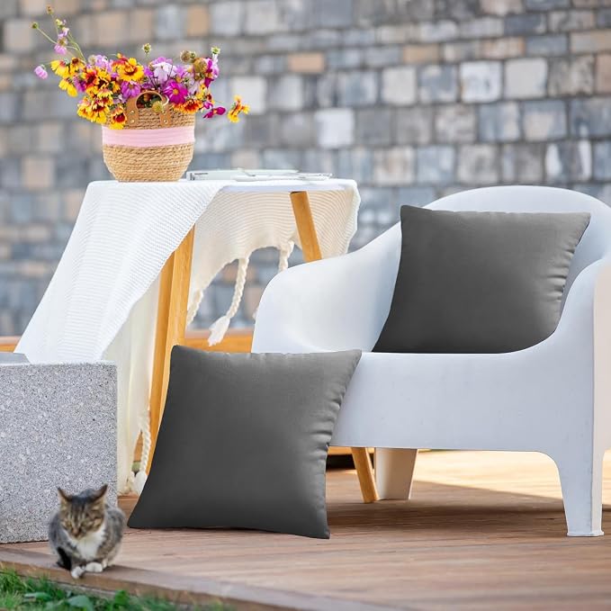 VAKADO Outdoor Waterproof Throw Pillow Covers 16X16 Set of 2 Decorative Darkgrey Patio Furniture Cushion Cases Outside Decor for Couch Garden Bench Porch