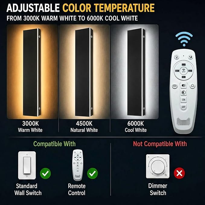 Modern Outdoor Wall Light 2pack 31in, 4.33in Width, Dimmable LED | 3200LM for Garage Front Door Porch, IP65 Waterproof Outdoor Sconce, Cover All Jbox, 3000K-6000K Adjustable, Matte Black