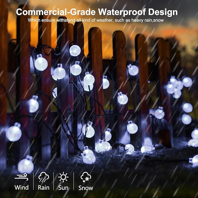 Joomer Solar String Lights Outdoor Waterproof, 65FT 100LED Globe, White | 8 Modes Waterproof Outdoor Solar Powered Patio Lights for Spring Summer Garden Lawn Gazebo Porch Backyard Tree Decorations