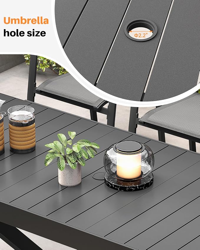 9 Pieces Expandable Outdoor Dining Table Set, Never-Rust Aluminum Patio Dining Set with 2 Swivel Chairs, Expandable Dining Table and 6 Stackable Textilene Chairs for Deck, Poolside, Black
