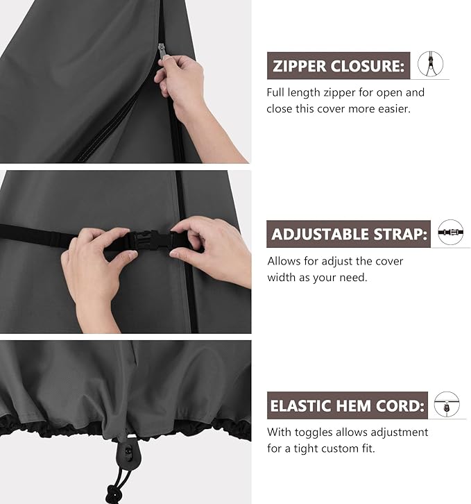 ULTCOVER Patio Parasol 600D Waterproof Outdoor Market Umbrella Cover - Fits Market Umbrella 7-10 Feet, Black