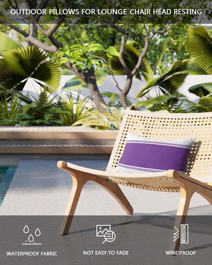 Outdoor Pillows Covers with Inserts Stripes Purple Stripes Texture Waterproof Recliner Pillow with Adjustable Strap Throw Pillows for Patio Furniture Pool Lounge Chair, 12x20 inch, 2PCS