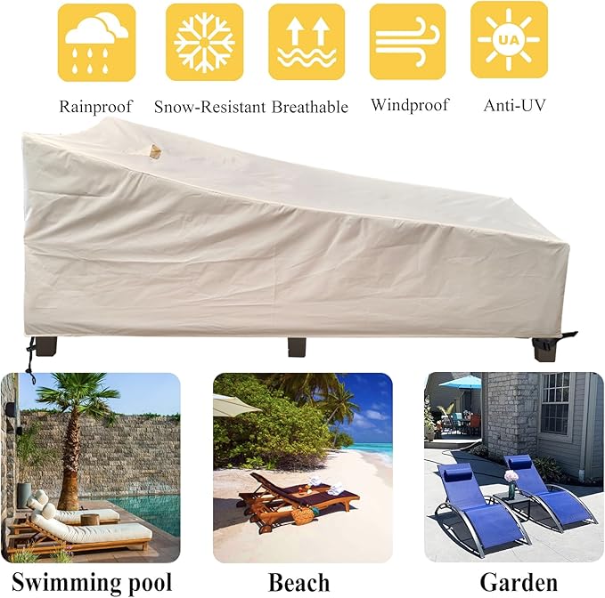 SIHAIAN Patio Lounge Chair Cover Waterproof Outdoor Chaise Lounge Covers UV Resistant Special Fixed Design 78Lx32Wx35H Beige 2Pack Patio Furniture Covers