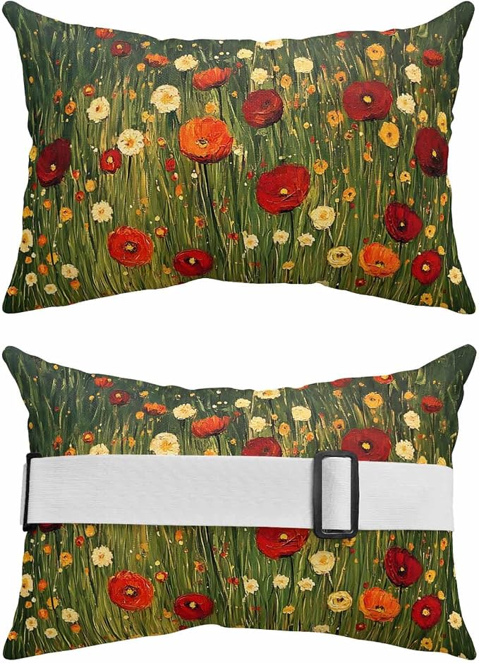 Pack of 2 Outdoor Lumbar Cushions with Inserts, Spring Flowers Oil Painting Texture Waterproof Fluffy Fade Body Pillows, Patio Furniture Pillow for Home Balcony Garden Decor 11x16IN