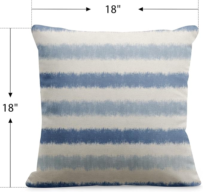 Throw Pillow Covers, Blue Striped Coastal, 18 x 18 Inch, Set of 2 | Farmhouse Waterproof Outdoor Square Cushion Case Pillowcase Decorative for Garden Couch Beach Patio