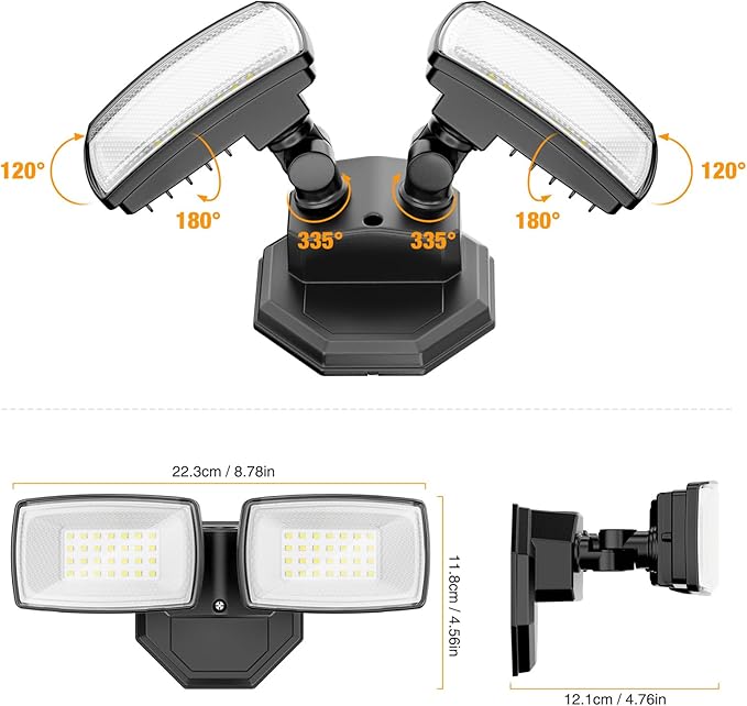 Onforu 3200LM Flood Lights Outdoor, 32W 6500K LED Security Light Switch Controlled, IP66 Waterproof Outdoor Lights, Wall Mount Exterior Flood Light with 2 Adjustable Heads Floodlights Outside