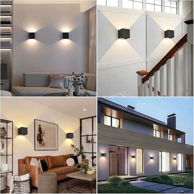 20W 3CCT Adjustable Up and Down LED Wall Sconce 2 Pack | Black IP65 waterproof ETL certified 1300LM Exterior/Interior Lighting Fixtures for porches & patios