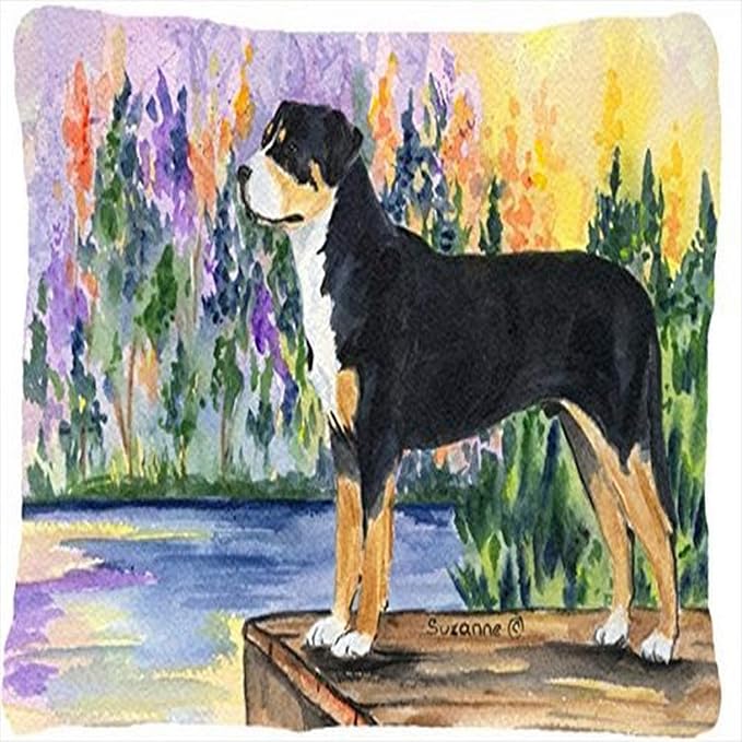 Caroline's Treasures SS8160PW1216 Greater Swiss Mountain Dog Canvas Fabric Decorative Pillow Machine Washable, Indoor Outdoor Decorative Pillow for Couch, Bed or Patio, 12HX16W