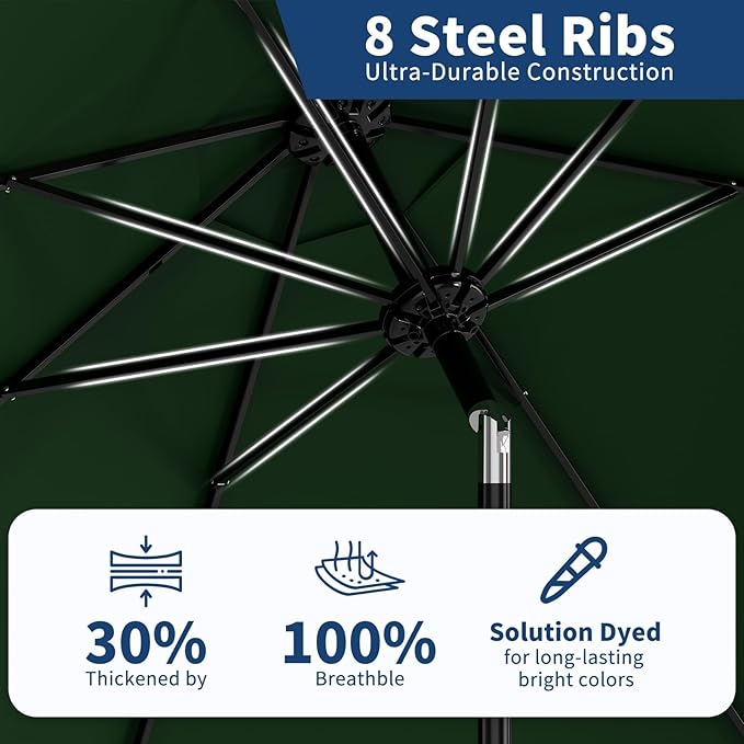 CABIHOME 10 ft Outdoor Patio Umbrella, Outdoor Table Umbrella with 8 Sturdy Ribs | Crank Lift & Push Button Tilt, Yard Umbrella, Market Umbrella for Garden Pool Deck Yard
