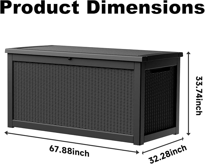 310 Gallon Lockable Outdoor Storage Box – Waterproof Resin Deck Box for Patio Furniture, Garden Tools, Pool Accessories (Black)