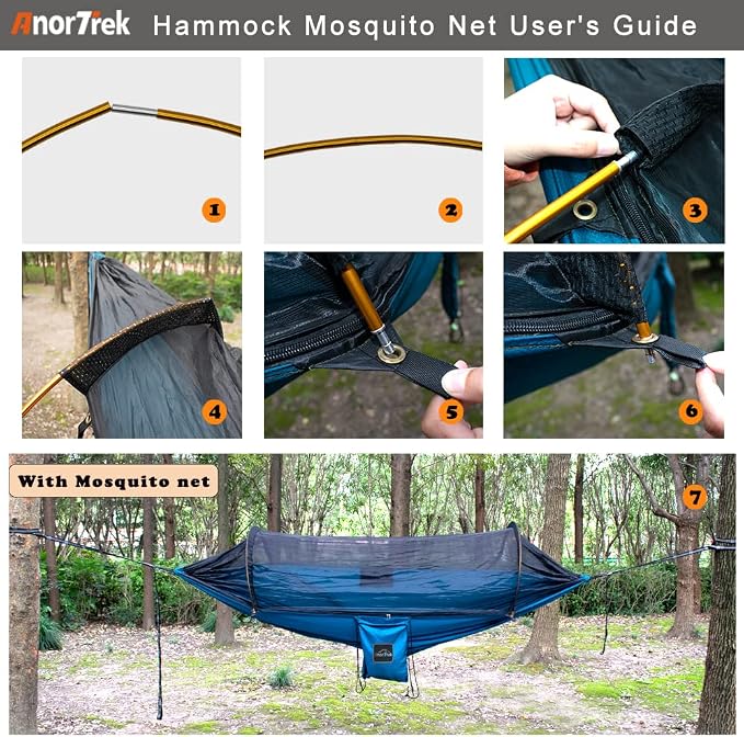 AnorTrek Camping Hammock with Mosquito Net and Rain Fly Tarp, Portable Double Hammock with Two Tree Straps, 230T Nylon Hammock and Waterproof Rain Fly Set for Hiking, Backpacking, Overnight (Blue)